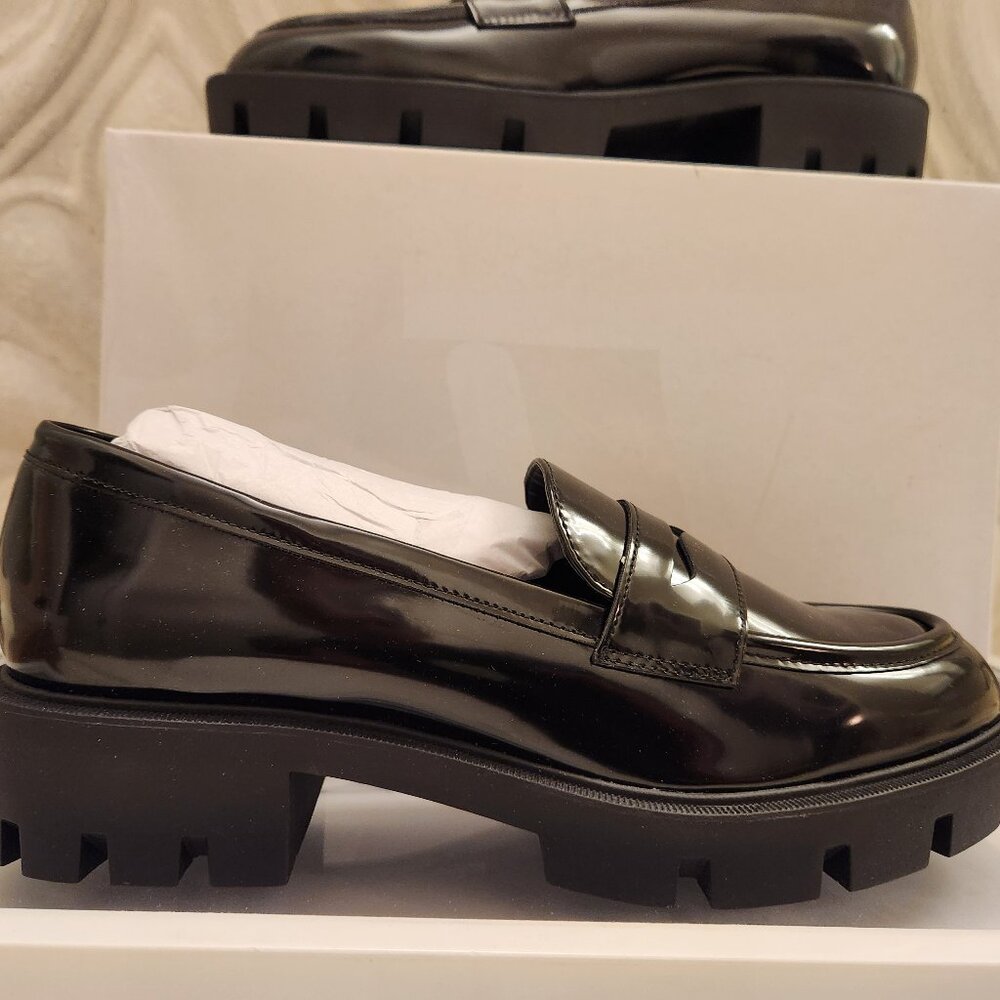 Nine West Glossy Black Chunky Loafers